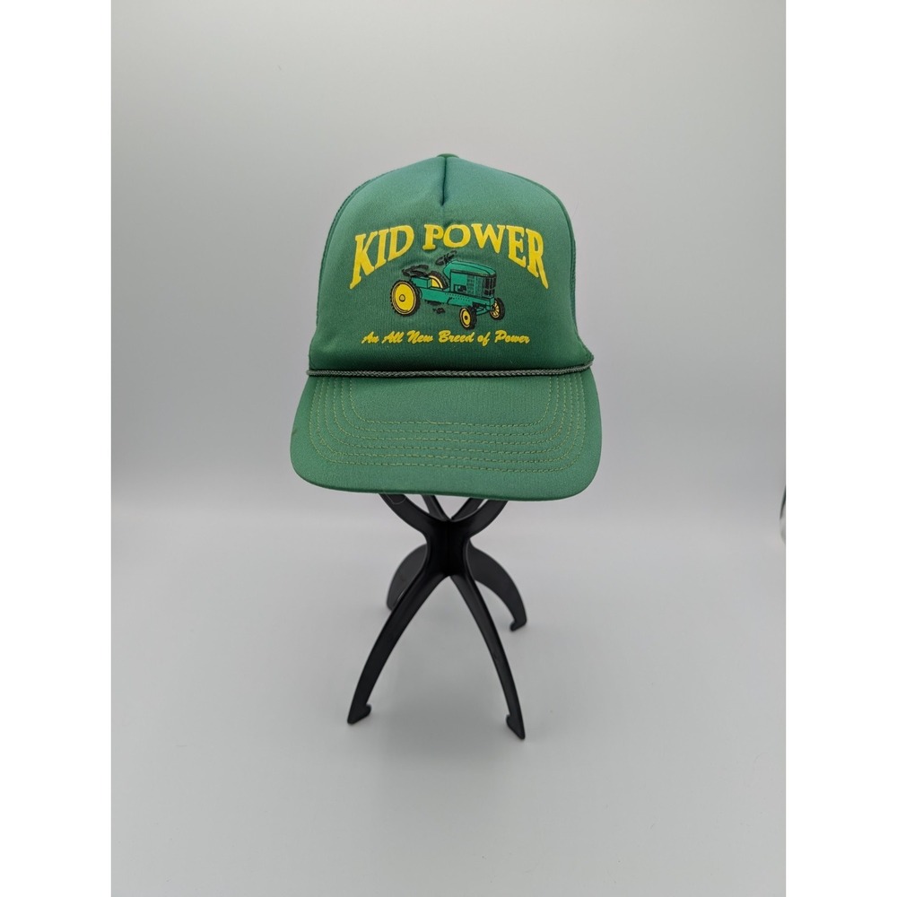 Vintage Tractor Trucker Hat Kid Power Youth Boys Snap Back‎ Mesh Green
